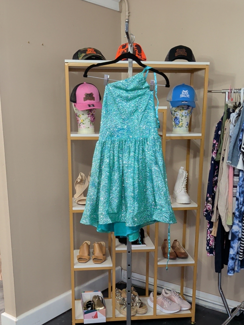 Sparkling Teal One-Shoulder Formal Dress